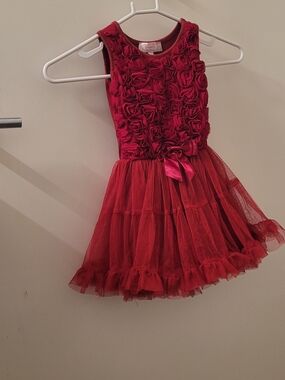 Popatu Red Rose-Front Tulle Party Dress